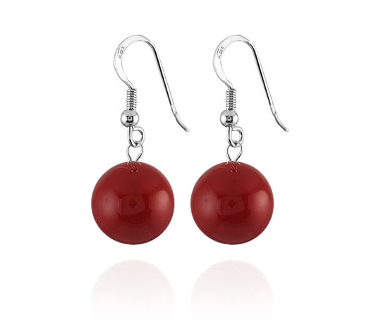 Boucles D'Oreilles Argent 925 Nacre Rouge