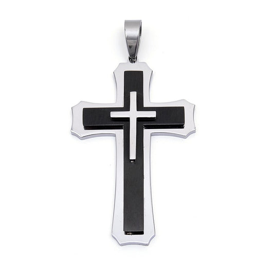 Pendentif Acier Croix Noir