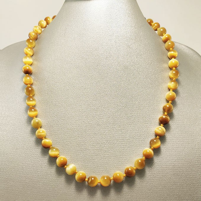 Collier Pierre Naturelle Oeil De Tigre Doré