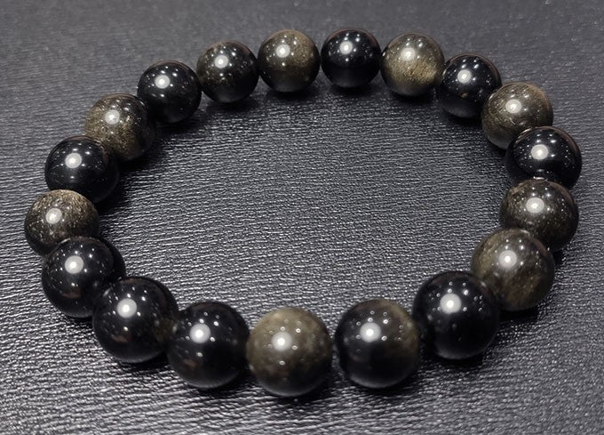 Bracelet Pierre Naturelle Obsidienne Dorée