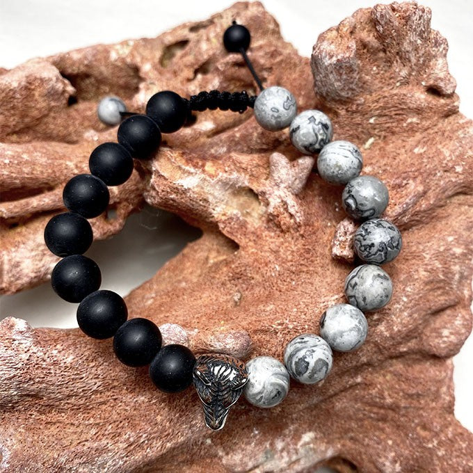 Bracelet Réglable Homme Pierre Naturelle Et Acier