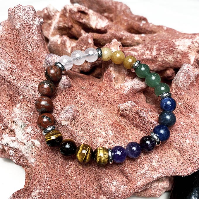 Bracelet Homme 7 Chakras Pierre Naturelle Et Acier Inoxydable