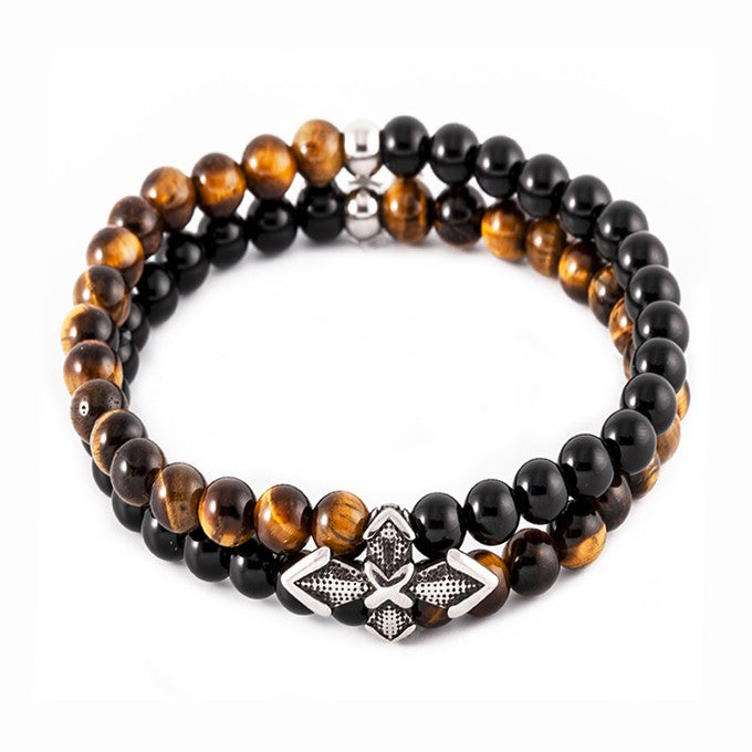 Bracelet Double Homme Pierre Naturelle Et Acier