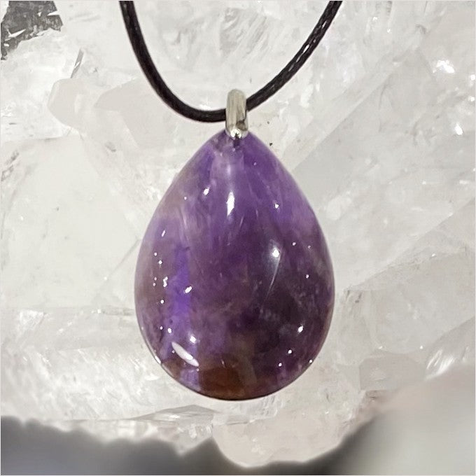 Collier Pendentif Améthyste Goutte Sur Cordon Noir