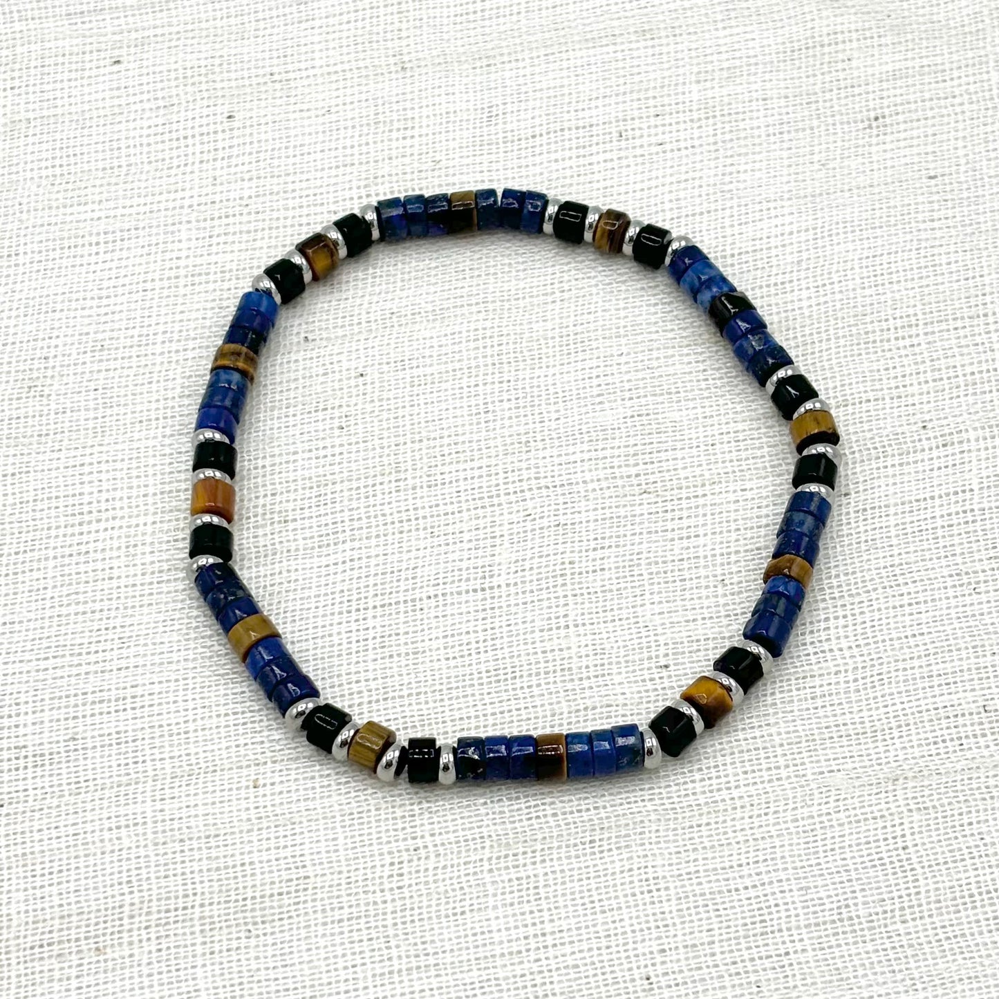 Bracelet Homme Pierre Naturelle Et Acier Inoxydable Blanc