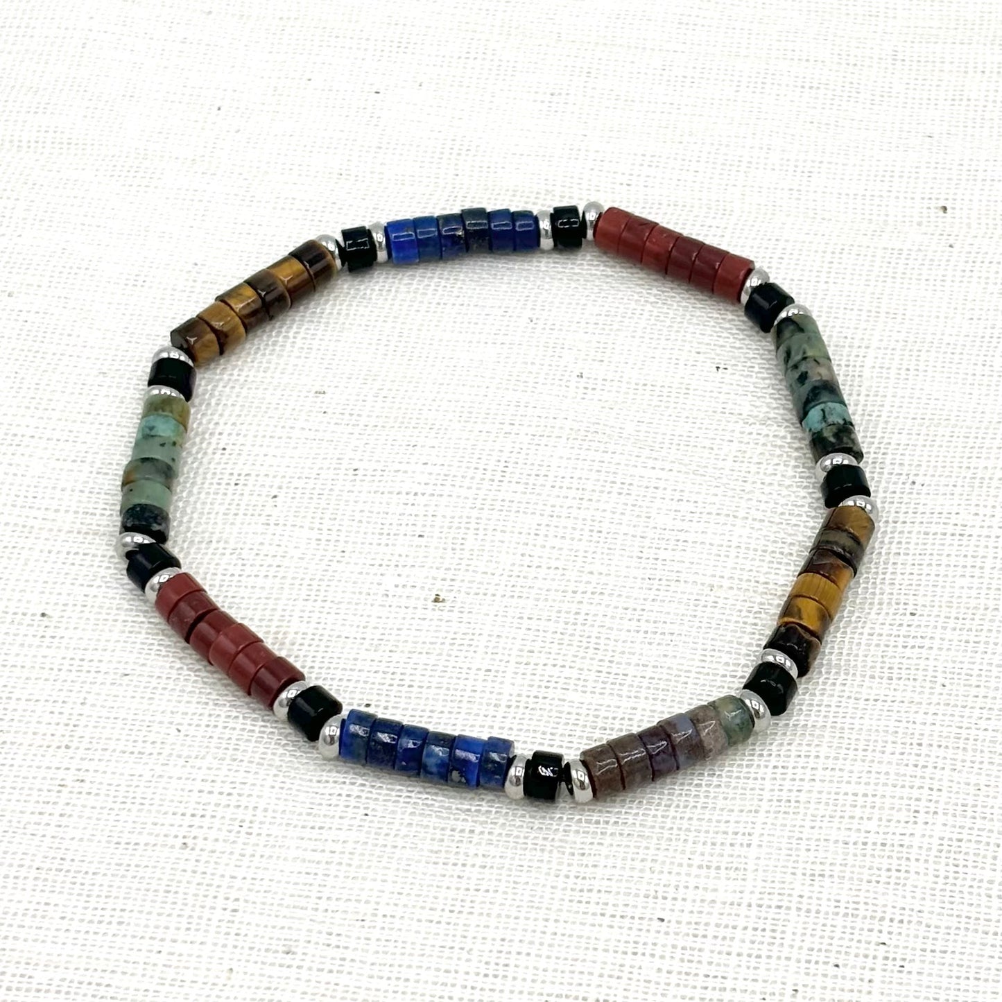 Bracelet Homme Pierre Naturelle Et Acier Inoxydable Blanc