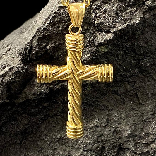 Pendentif Acier Inoxydable Croix Dorée