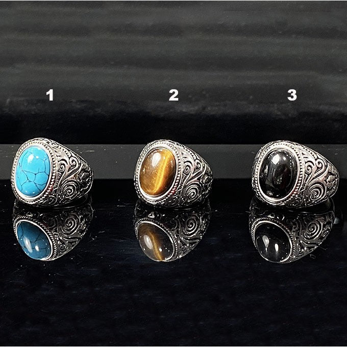 Bague Acier Inoxydable Chevalière Howlite Turquoise