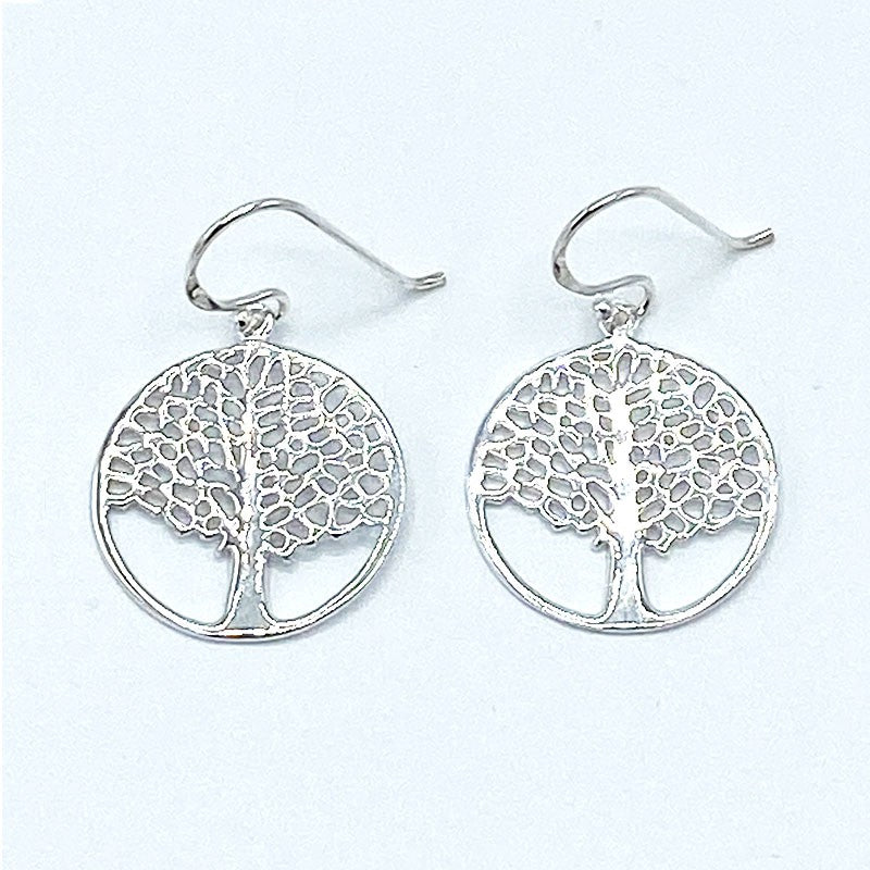 Boucles D'Oreilles Argent 925 Massif Arbre De Vie