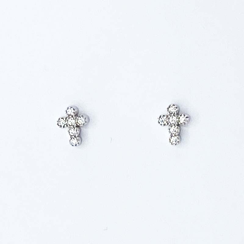 Boucles D'Oreilles Argent Rhodié Oxyde Zirconium Croix 0.6G