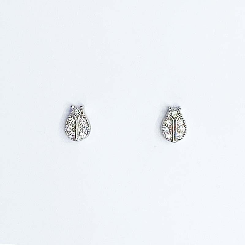Boucles D'Oreilles Argent Rhodié Oxyde Zirconium Coccinelle 0.6G