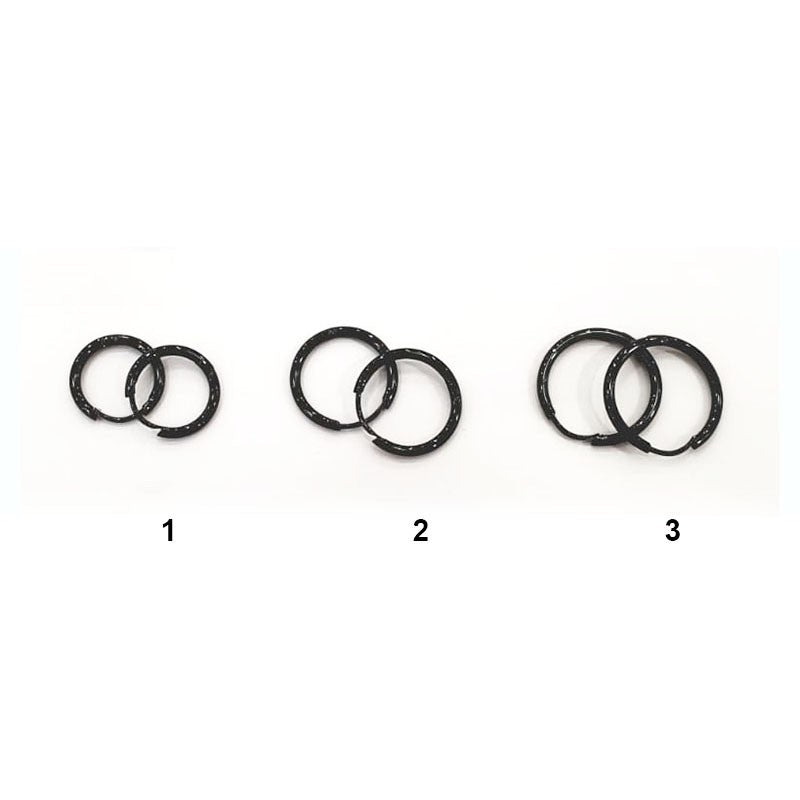 Boucles D'Oreilles Acier Inoxydable Créole Fine Noir À Click