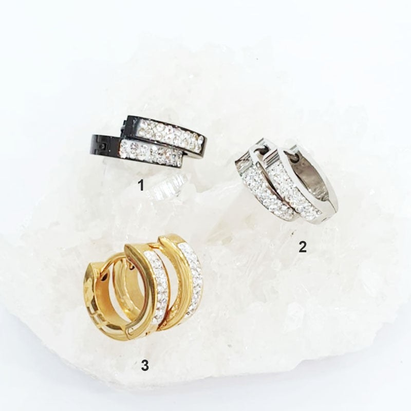Boucles D'Oreilles Acier Inoxydable Créole Avec Des Brillants