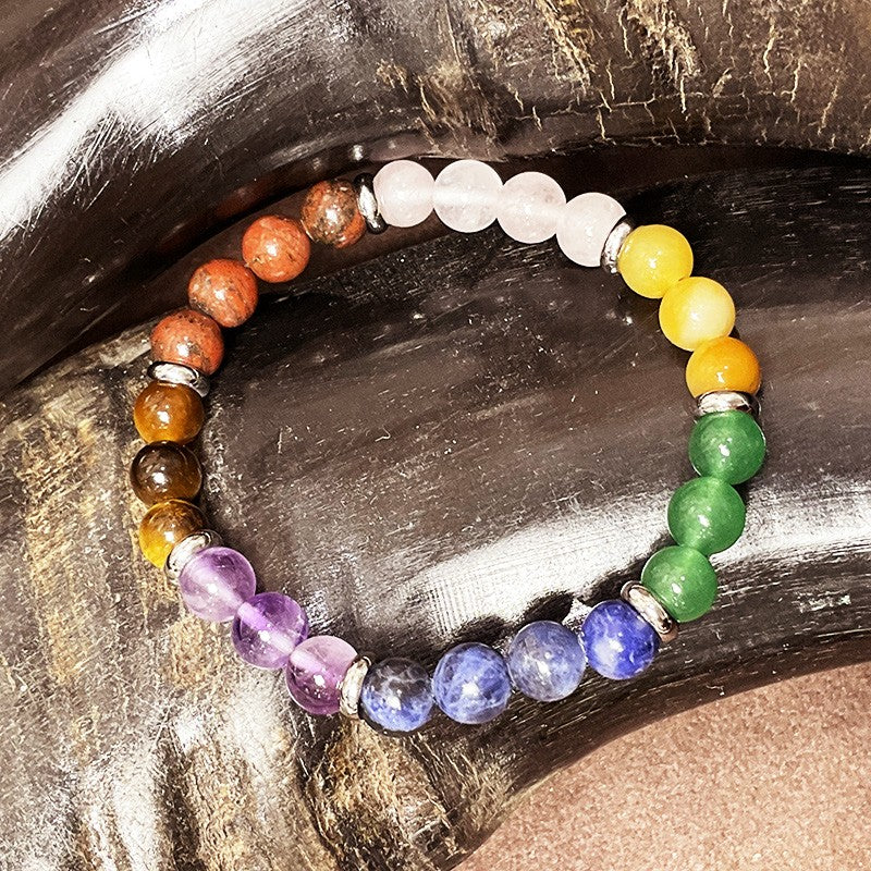 Bracelet Enfant 7 Chakra Pierre Naturelle Et Acier