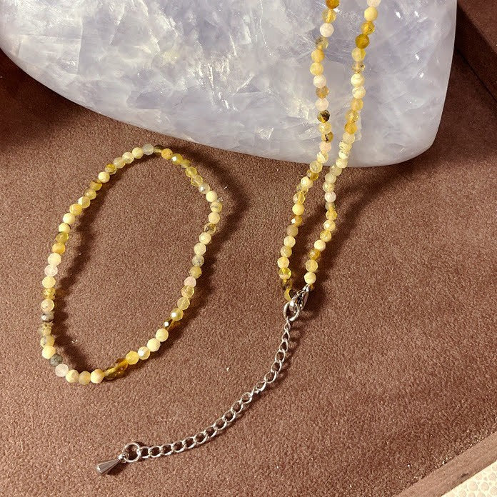 Collier Et Bracelet Opale Jaune En Facetté