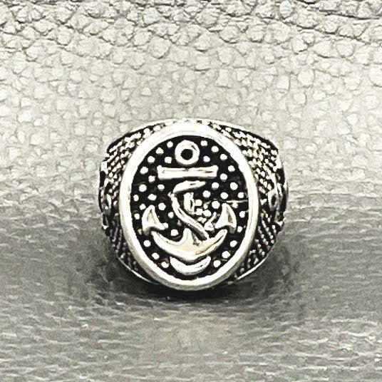 Bague Chevalière En Acier Inoxydable Blanc Ancre Marine