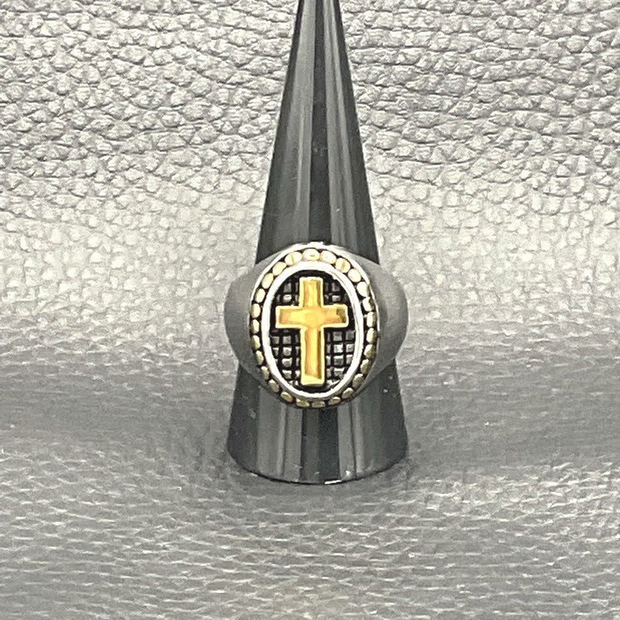 Bague Chevalière En Acier Croix En Dorée