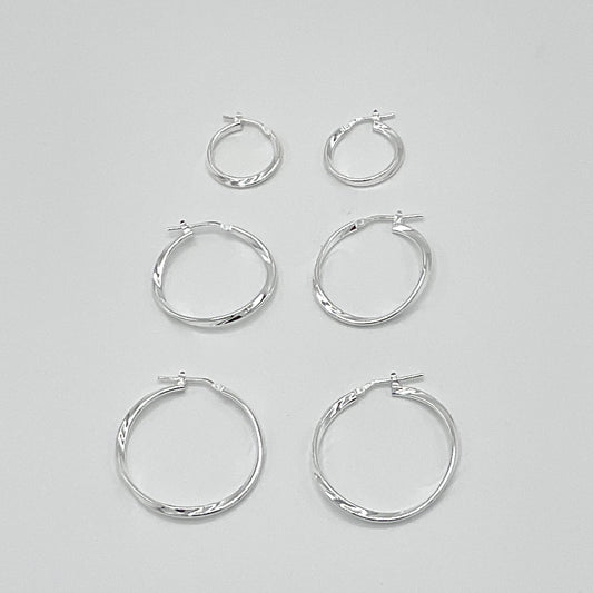 Boucles D'Oreilles Créoles Argent925 Massif Torsadé