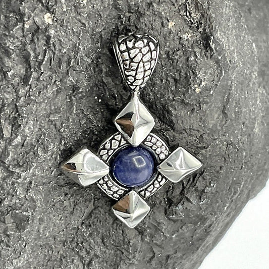 Pendentif Acier Inoxydable Lapis Synthétique