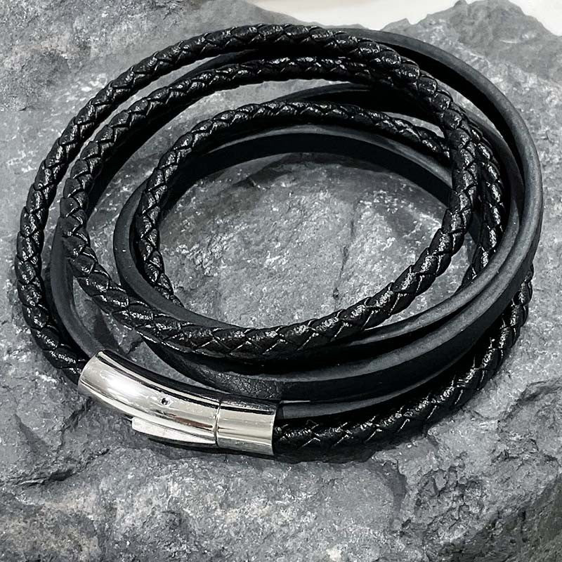 Bracelet Homme Cuir Avec Fermoir En Acier Inoxydable