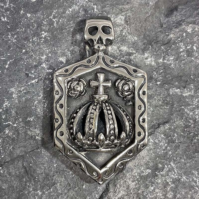 Pendentif Acier Inoxydable Couronne Et Tête De Mort
