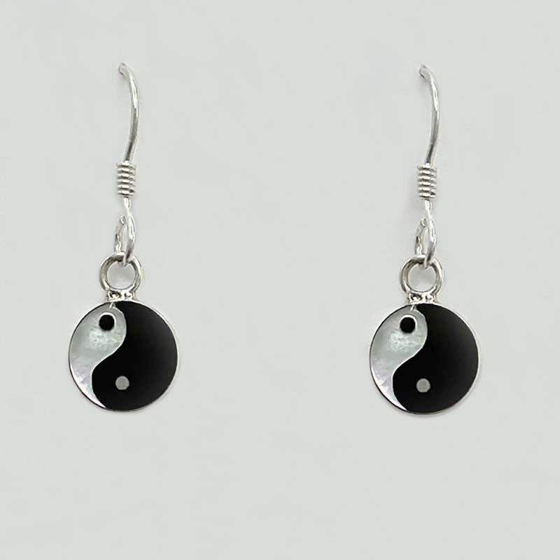 Boucles D'Oreilles Pendantes Yin Yang Argent