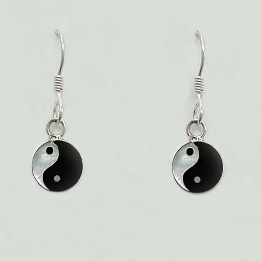 Boucles D'Oreilles Pendantes Yin Yang Argent