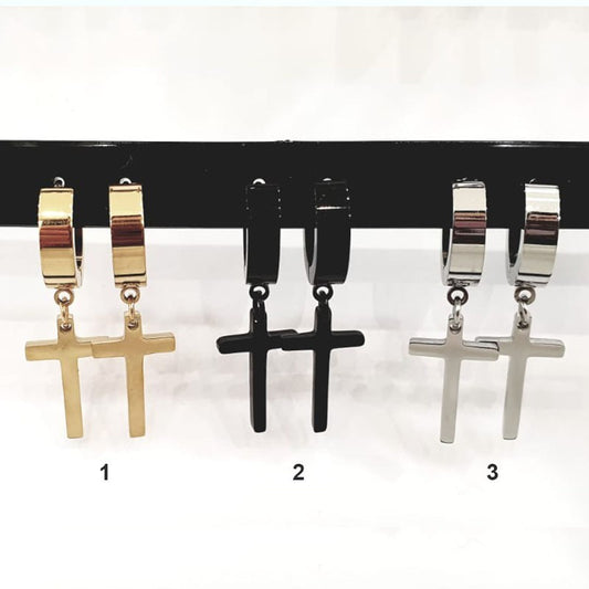 Boucles D'Oreilles Acier Inoxydable Créole Croix