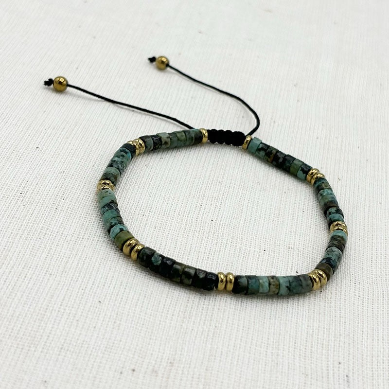 Bracelet Homme En Pierre Naturelle Et En Acier Inoxydable Doré Avec Cordon