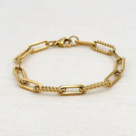 Bracelet Maille Demi Torsade Acier Inoxydable Doré