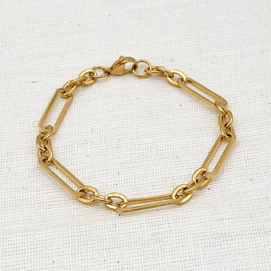 Bracelet Trombone Anneaux Acier Inoxydable Doré