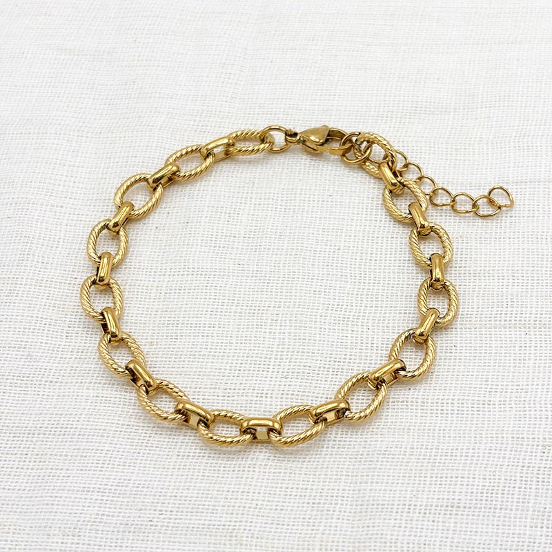 Bracelet Maillons Torsade Acier Inoxydable Doré