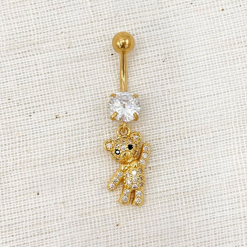 Piercing Nombril Ourson En Acier Inoxydable Doré