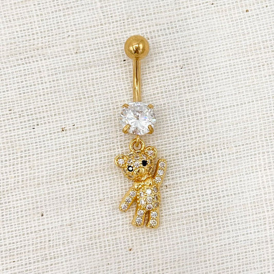 Piercing Nombril Ourson En Acier Inoxydable Doré