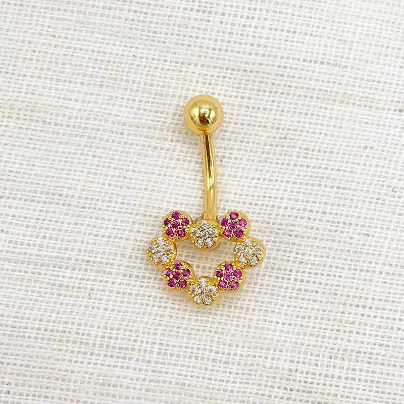 Piercing Nombril Cœur Rose Et Blanc En Acier Inoxydable