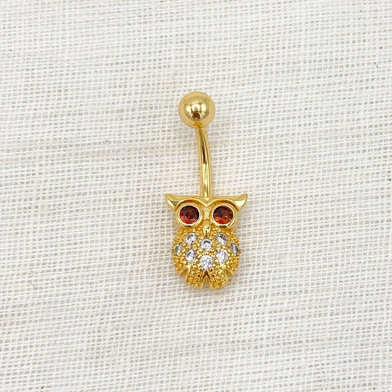 Piercing Nombril Hibou En Acier Inoxydable Doré
