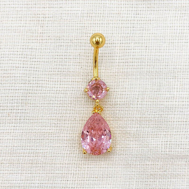 Piercing Nombril Goutte Rose En Acier Inoxydable