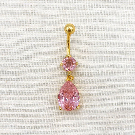 Piercing Nombril Goutte Rose En Acier Inoxydable