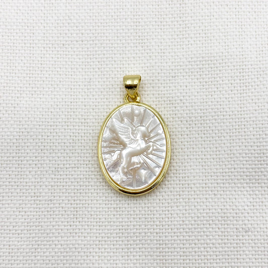 Pendentif Cheval Nacre Laiton Ovale