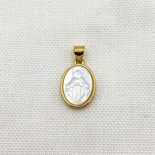 Pendentif Vierge Marie Nacre Laiton