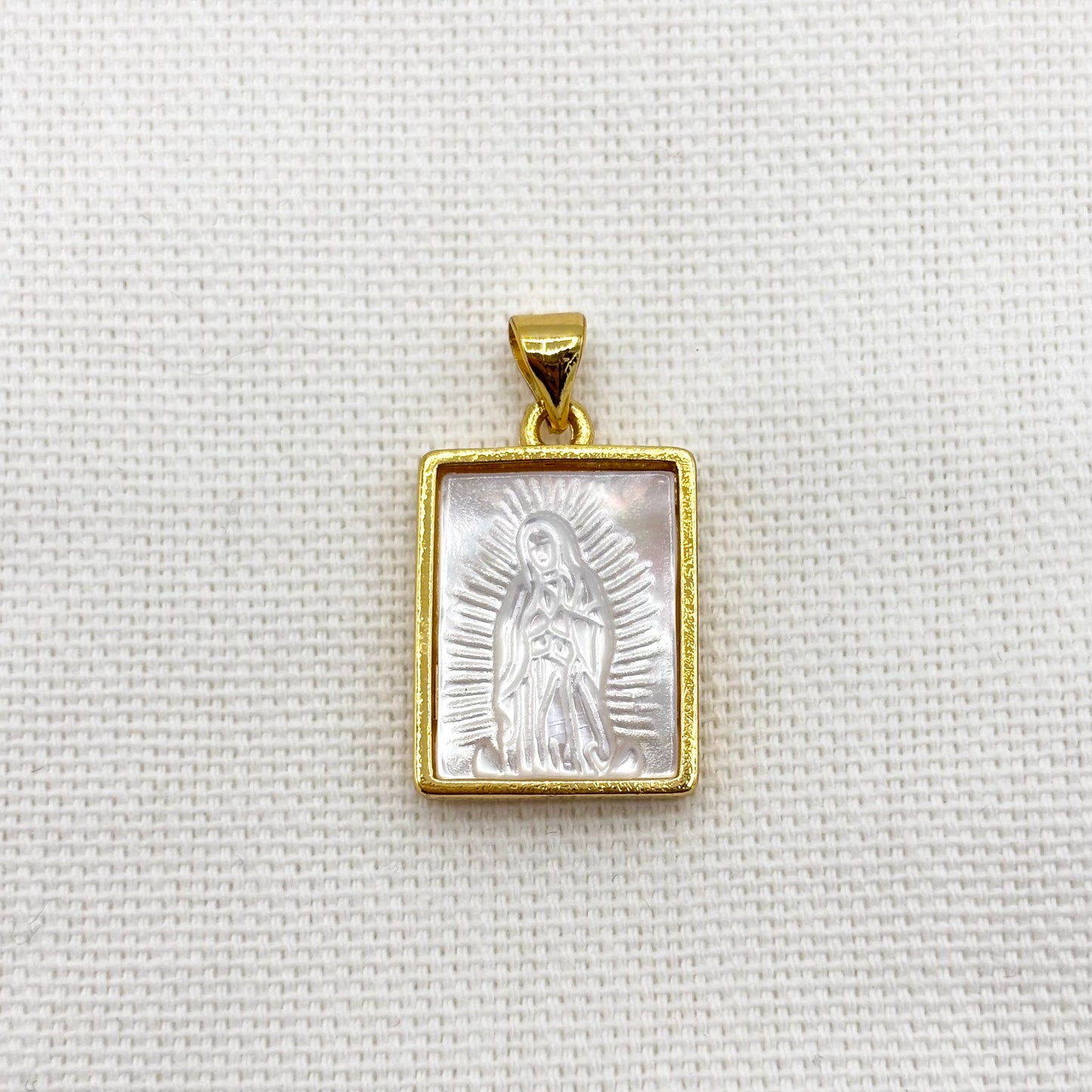 Pendentif Rectangle Nacre Laiton Vierge Marie