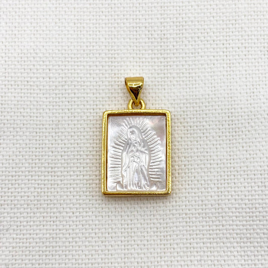 Pendentif Rectangle Nacre Laiton Vierge Marie