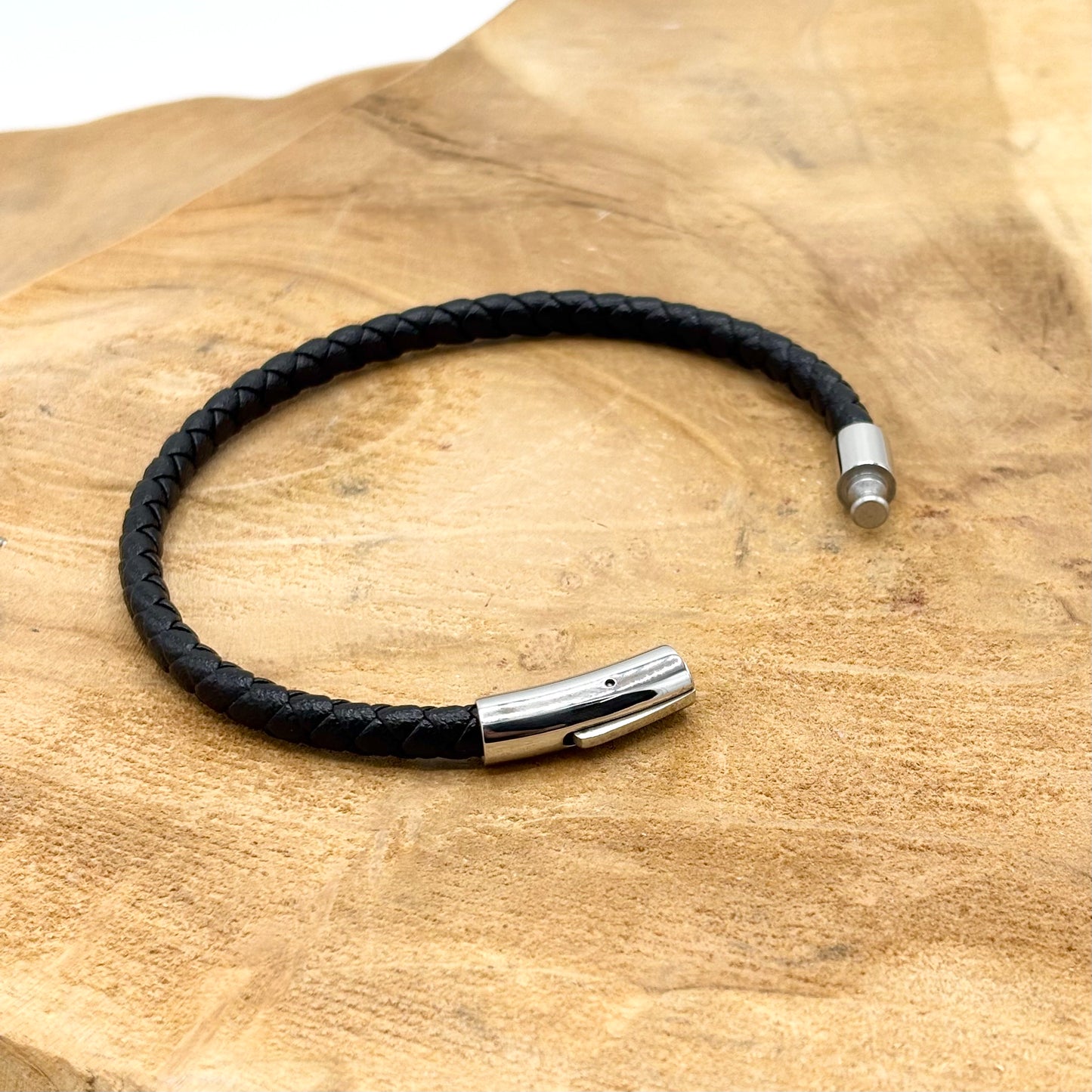 Bracelet Homme Acier inoxydable Cuir Tressé