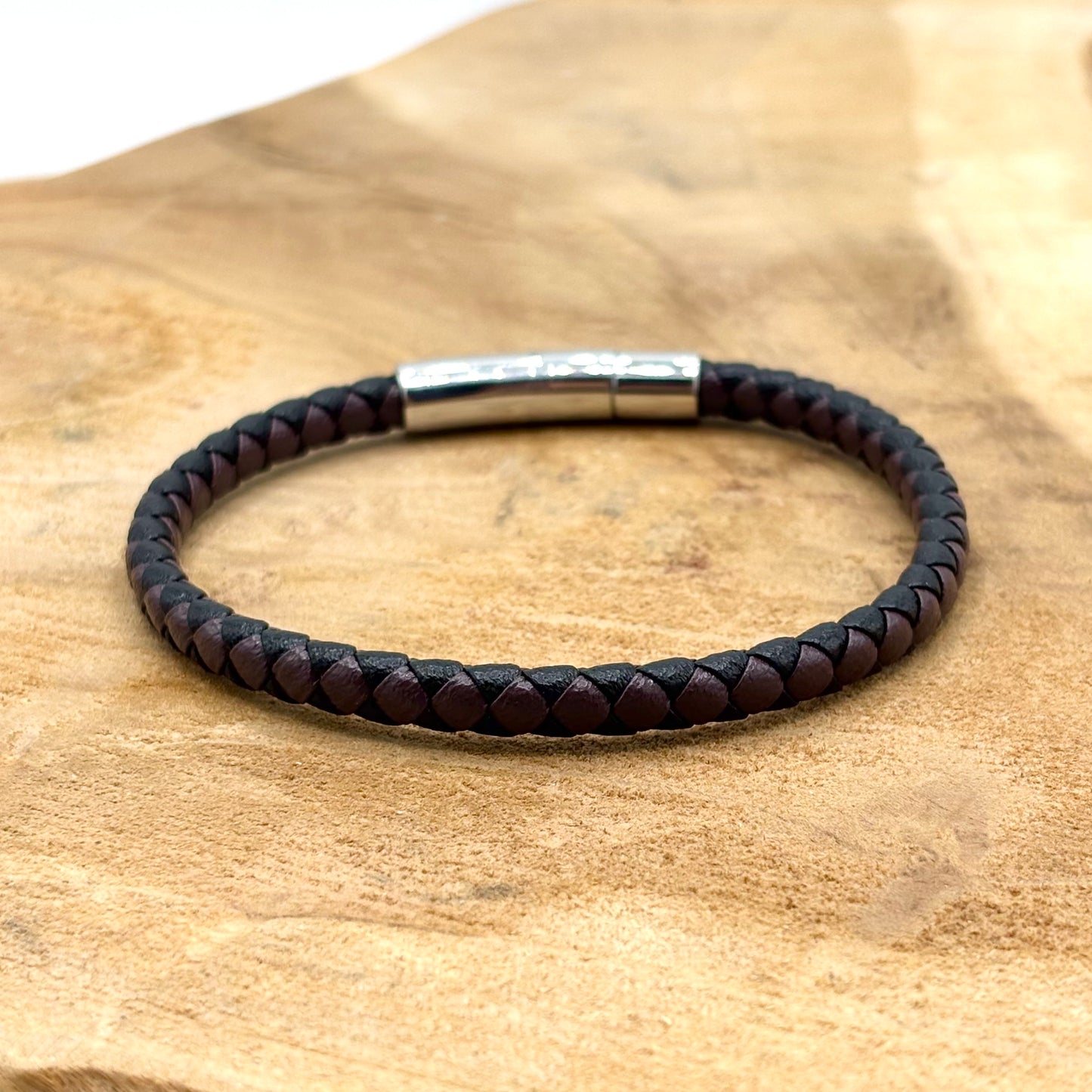 Bracelet Homme Acier inoxydable Cuir Tressé