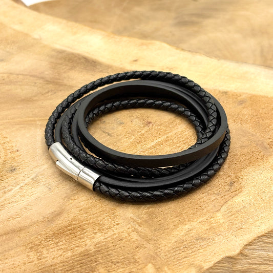 Bracelet Homme Acier Inoxydable Cuir Tressé