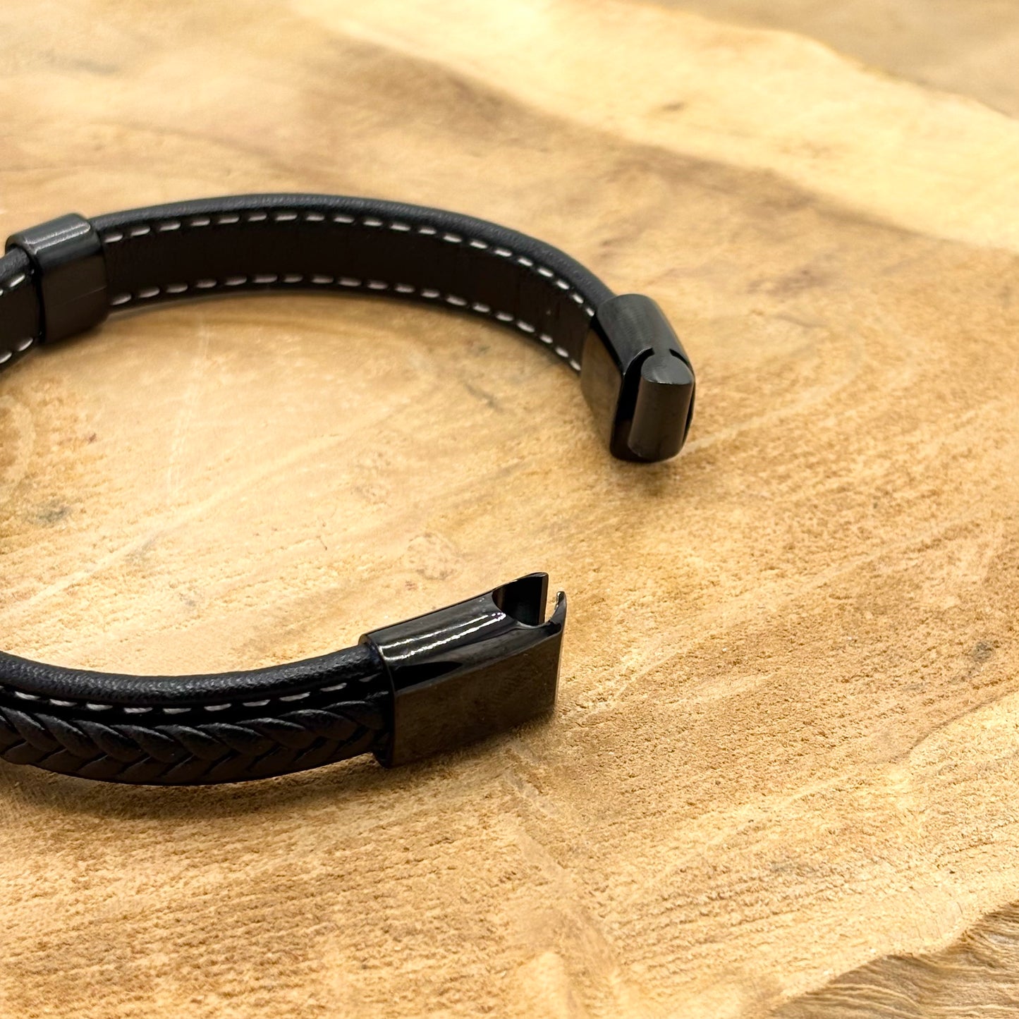 Bracelet Homme Acier Inoxydable Cuir Pierre Naturelle