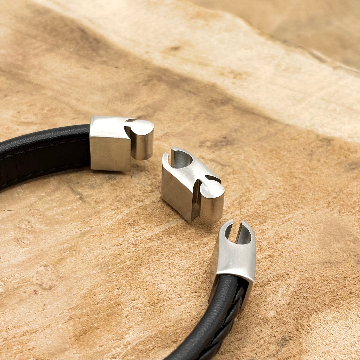 Bracelet Homme Acier Inoxydable Cuir Tressé