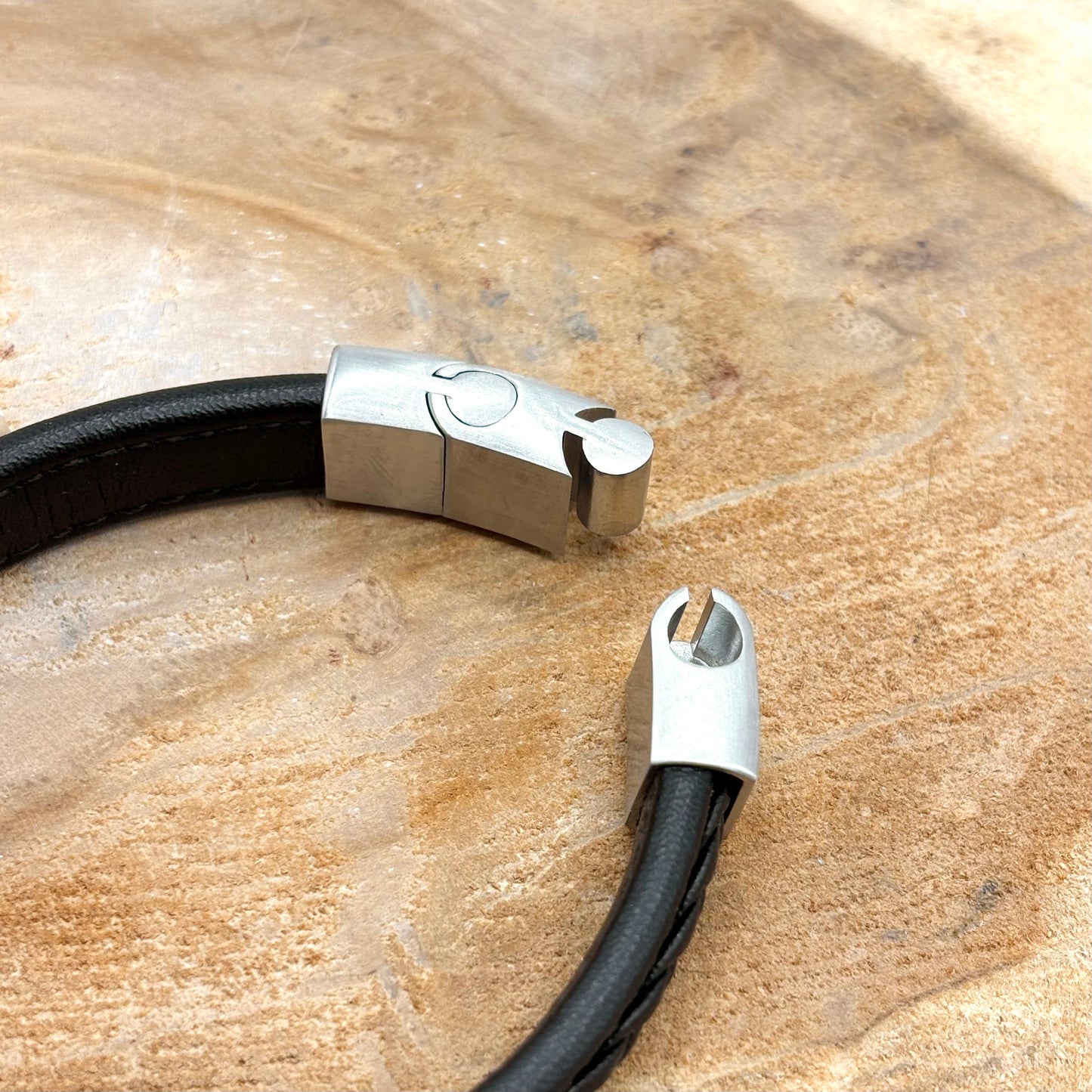 Bracelet Homme Acier Inoxydable Cuir Tressé