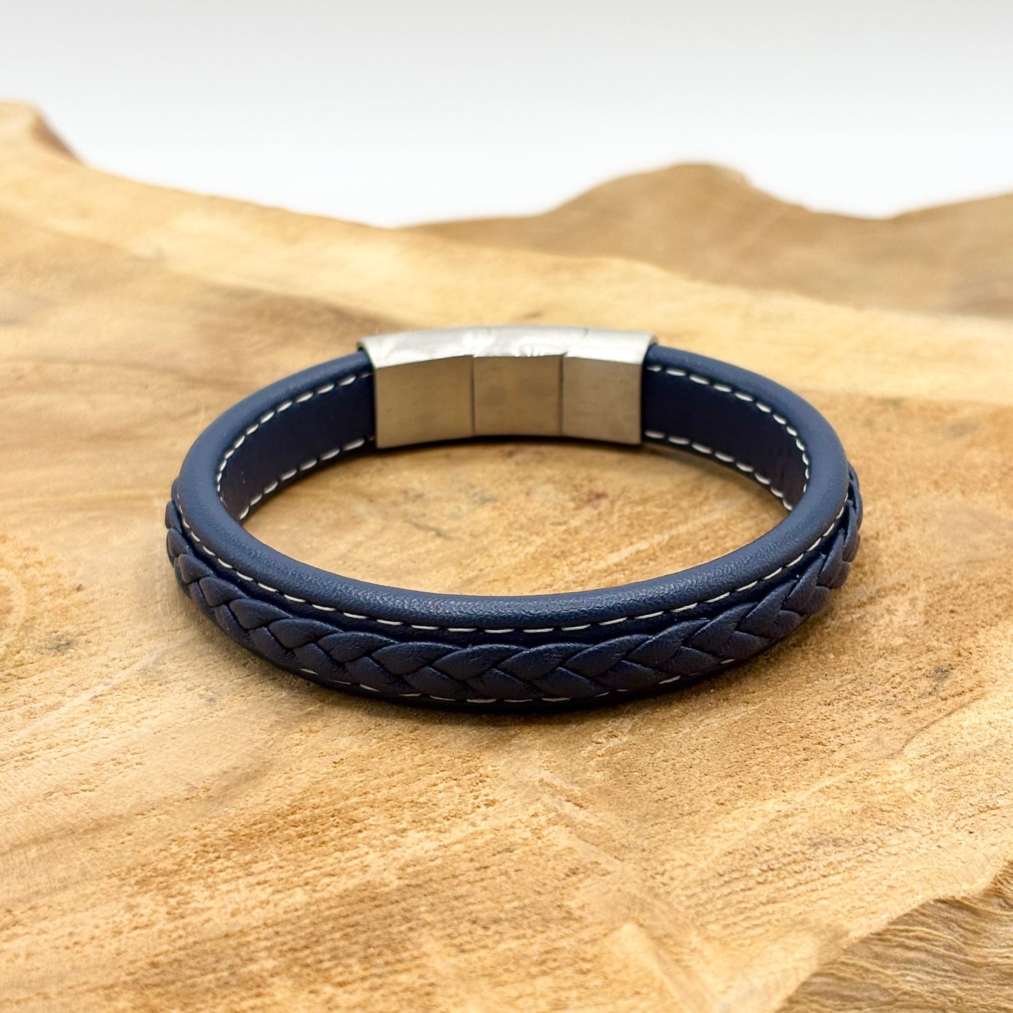 Bracelet Homme Acier Inoxydable Cuir Tressé