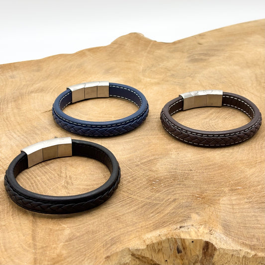 Bracelet Homme Acier Inoxydable Cuir Tressé